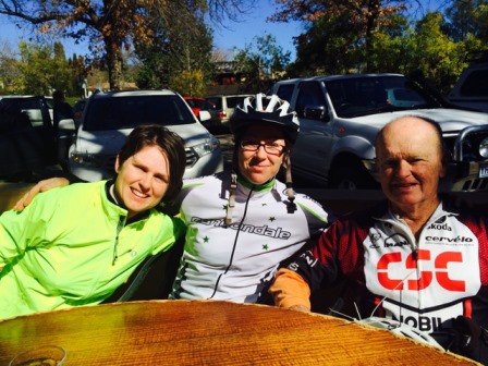 two women and their father in cycling gear