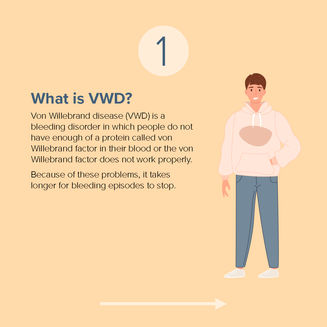 What is VWD? Von Willebrand disease (VWD)  is a bleeding disorder in which people do not have enough of a protein called von Willebrand factor in their blood or the von Willebrand factor does not work properly.
