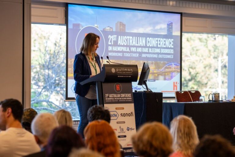 Claire speaking at the 21st Australian Conference on Haemophilia, VWD and Rare Bleeding Disorders