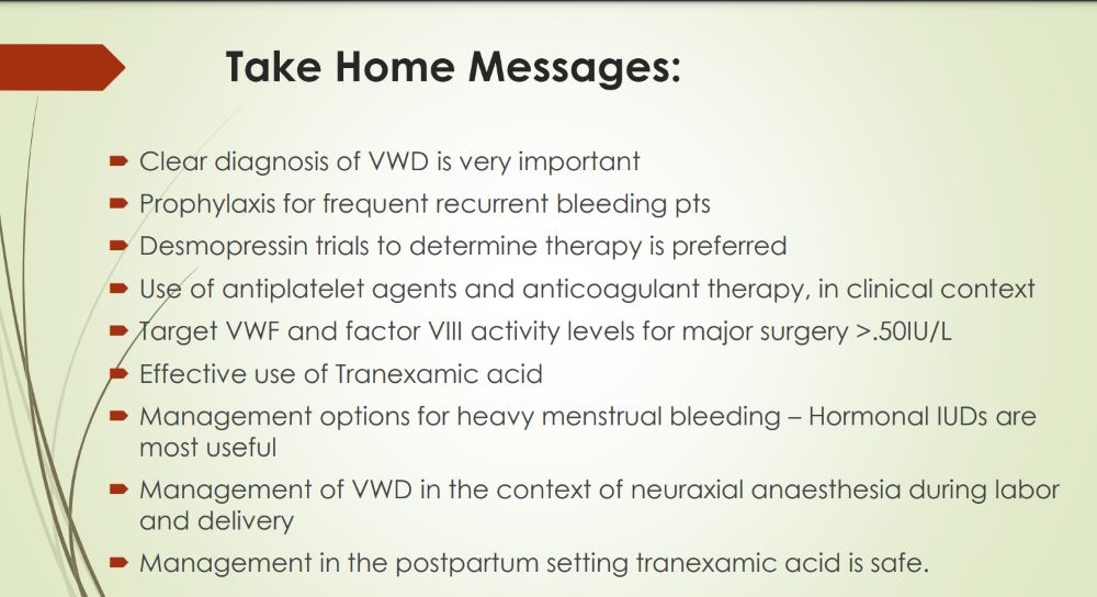Take home messages on VWD