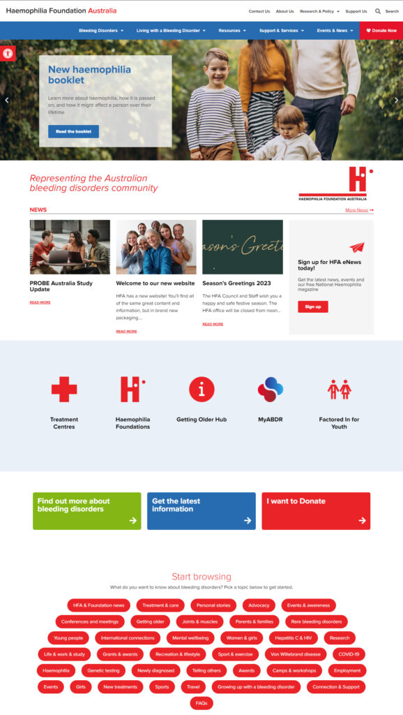 HFA website home page screenshot